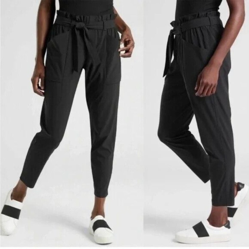 Athleta Paperbag Waist Pants Skyline High-waist Belted Black Joggers Size 4